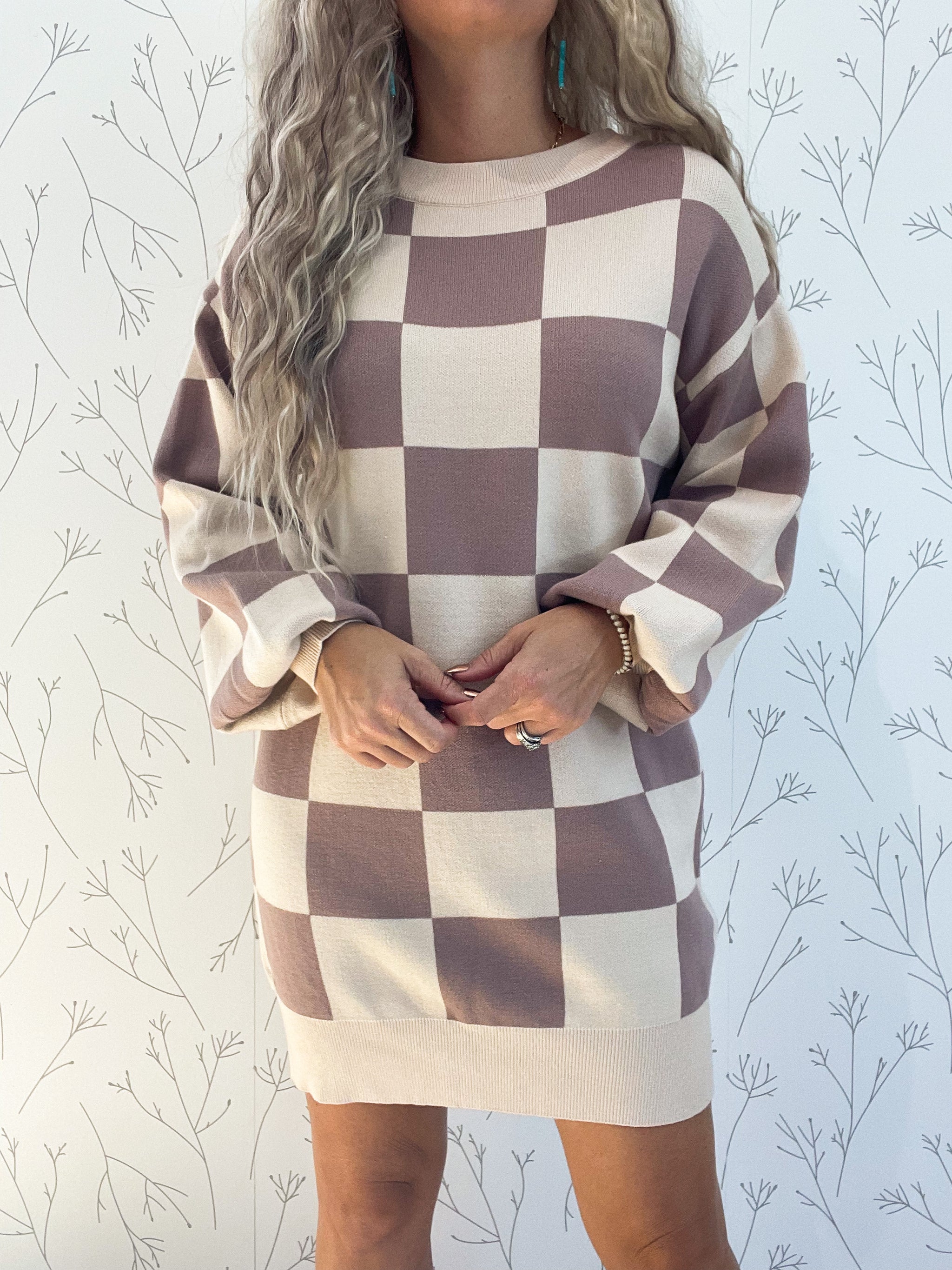 Loose Fit Checkered Sweater Dress