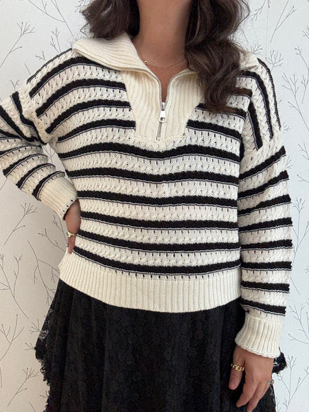 Crisp Collar Zip Up Sweater