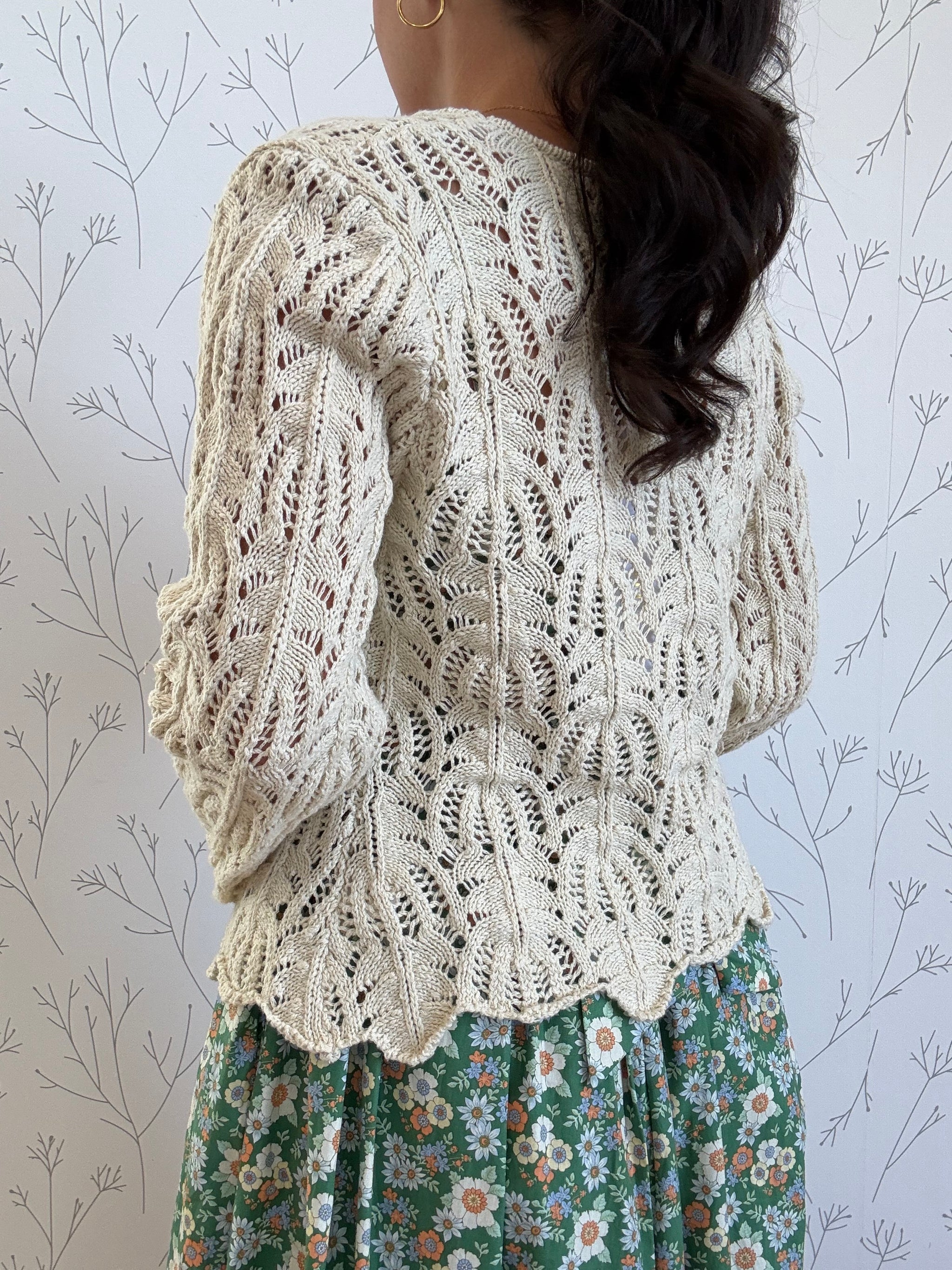 Front Tie Bell Sleeve Open Knit Cardigan
