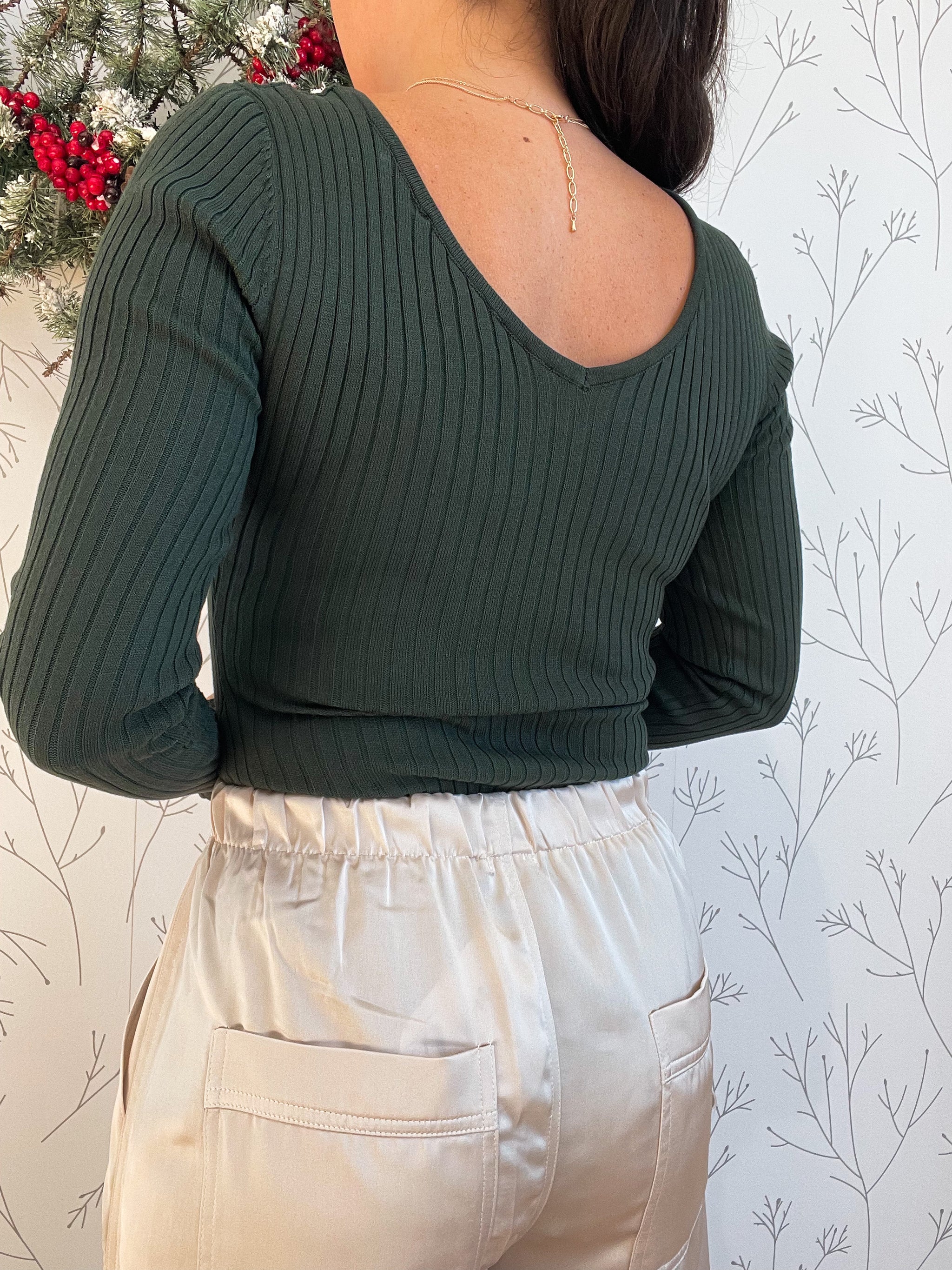 Basic Rib V-Neck Long Sleeve Bodysuit