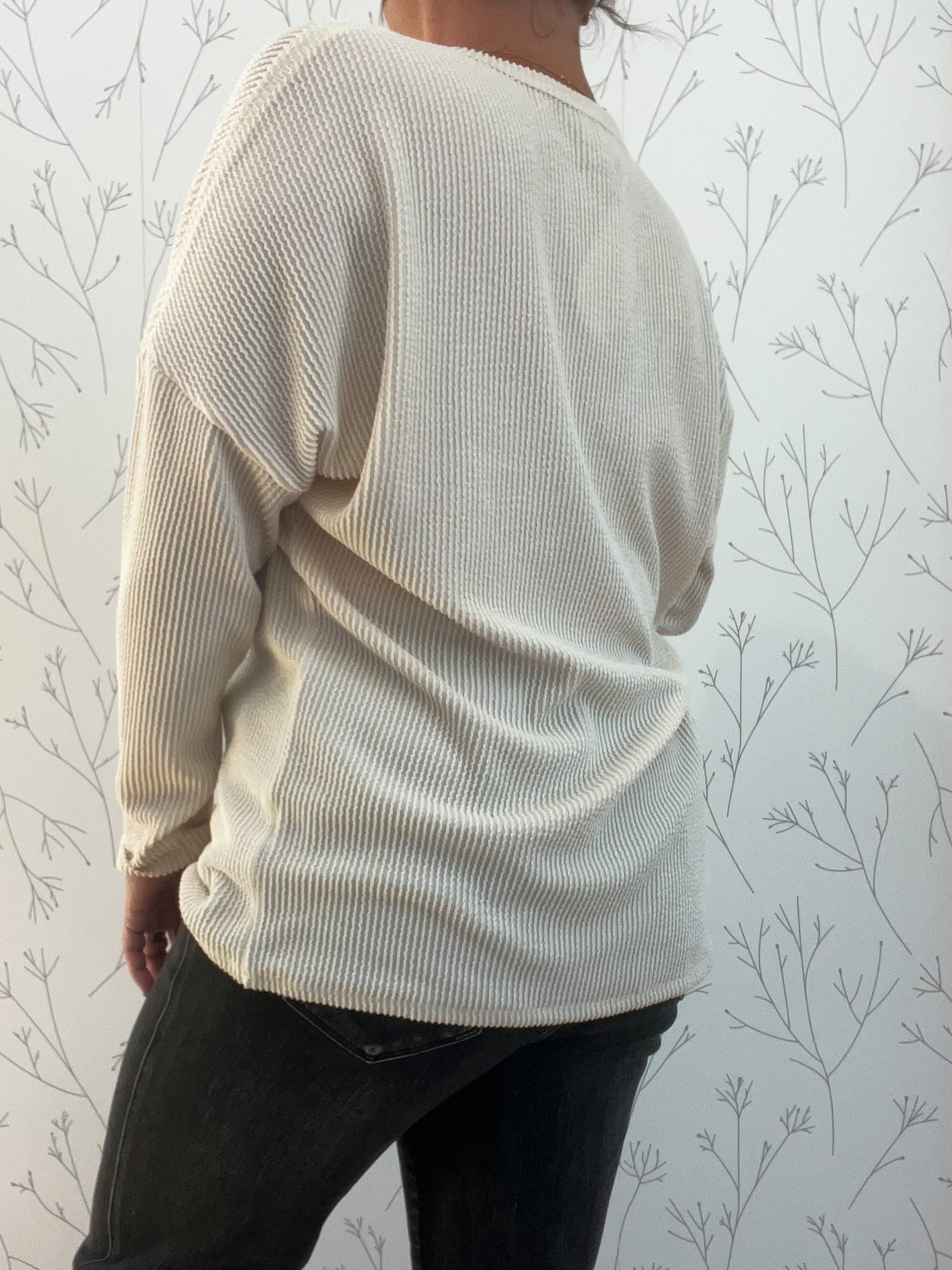 Rib Notch Neck Patch Pocket Top