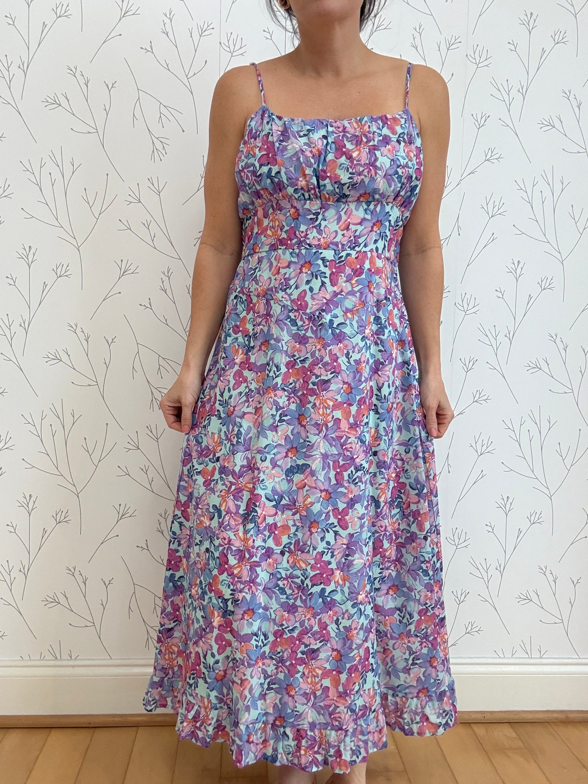 Spaghetti Strap Gathered Bust Midi Dress