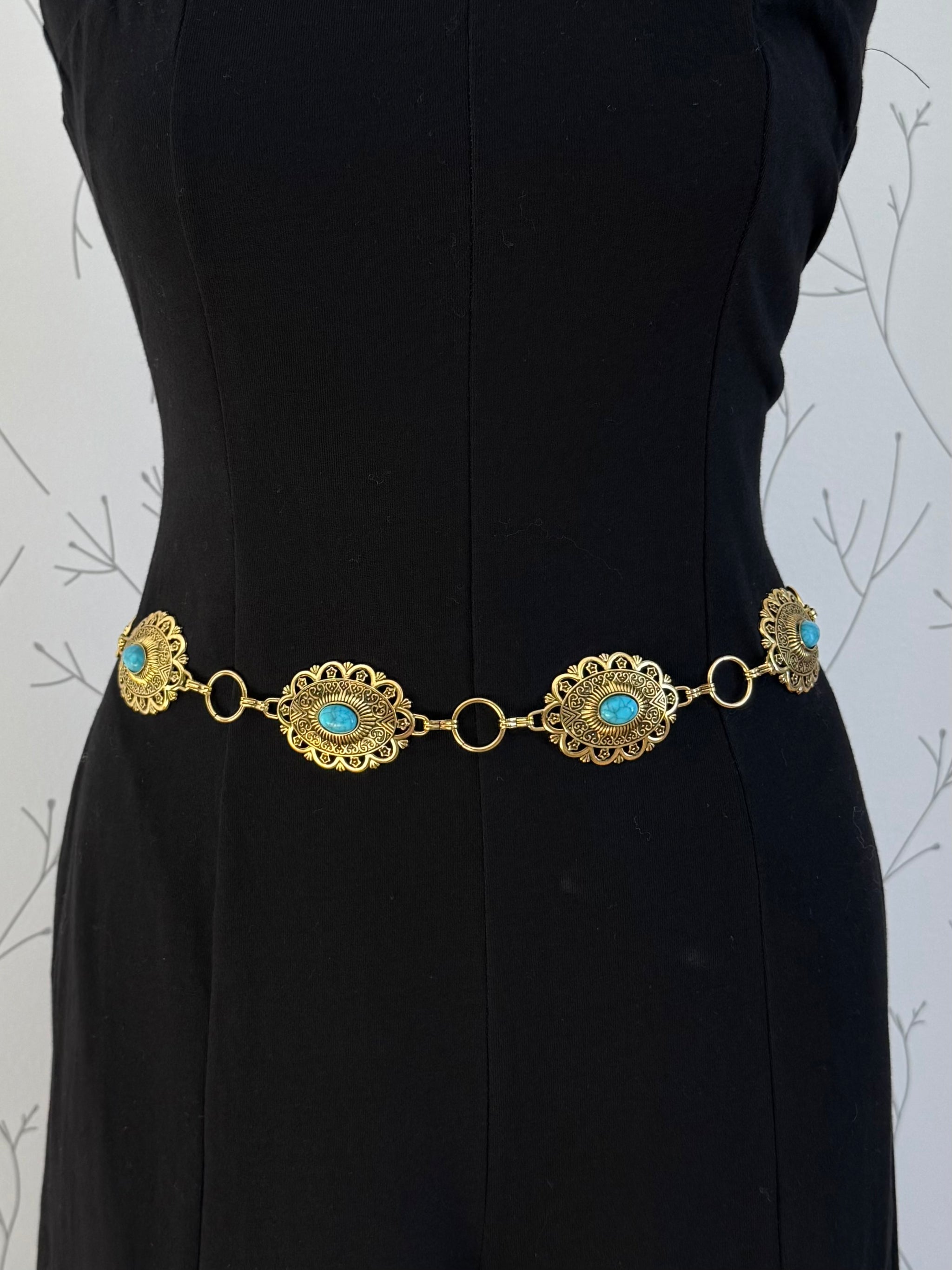Western Turquoise Stud Chain Belt