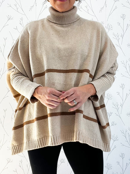 Striped Turtle Neck Oversized Sweater