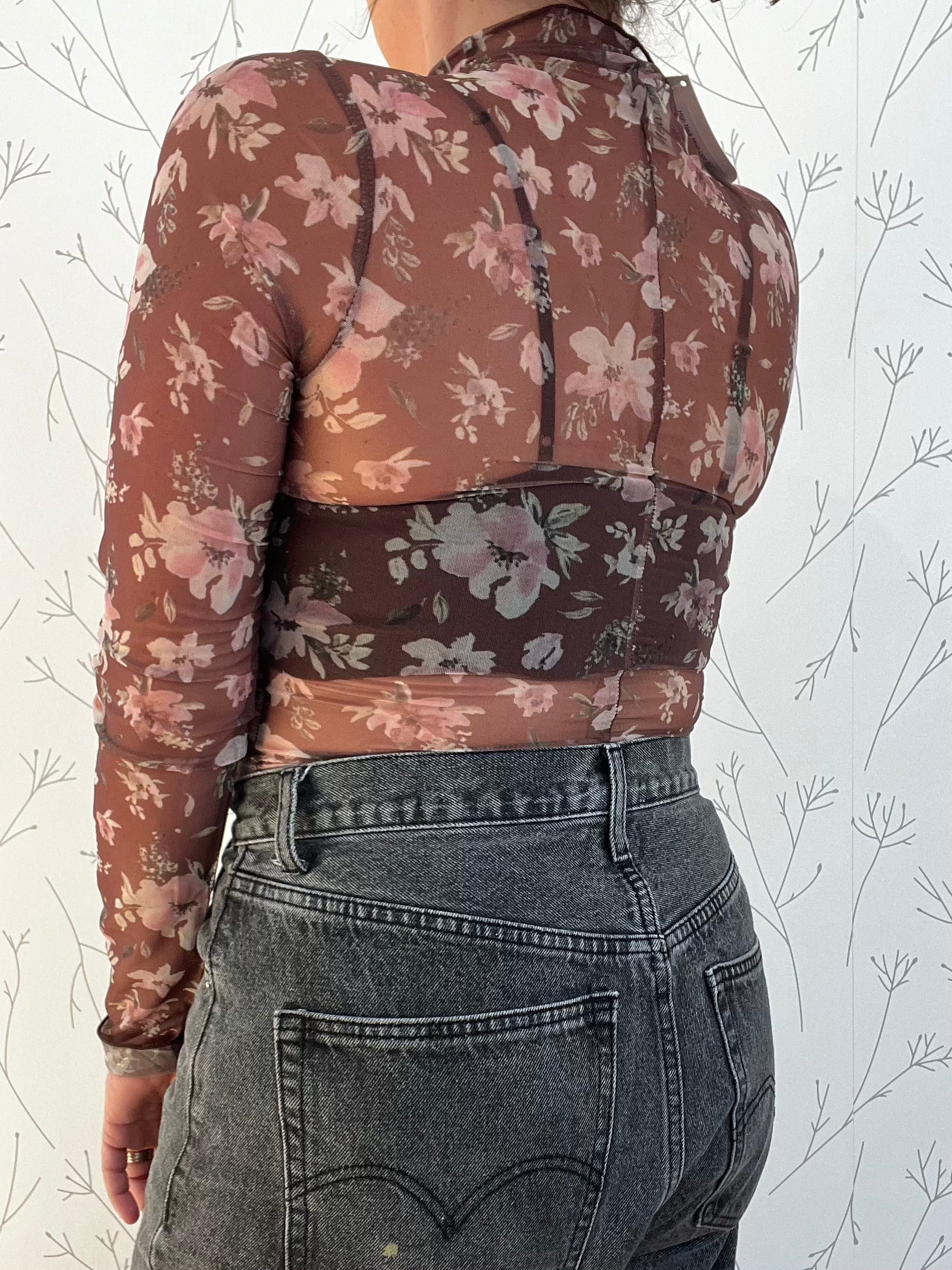 Floral Chocolate Mesh Top