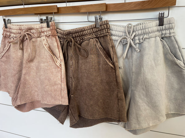 Acid Wash Drawstring Shorts