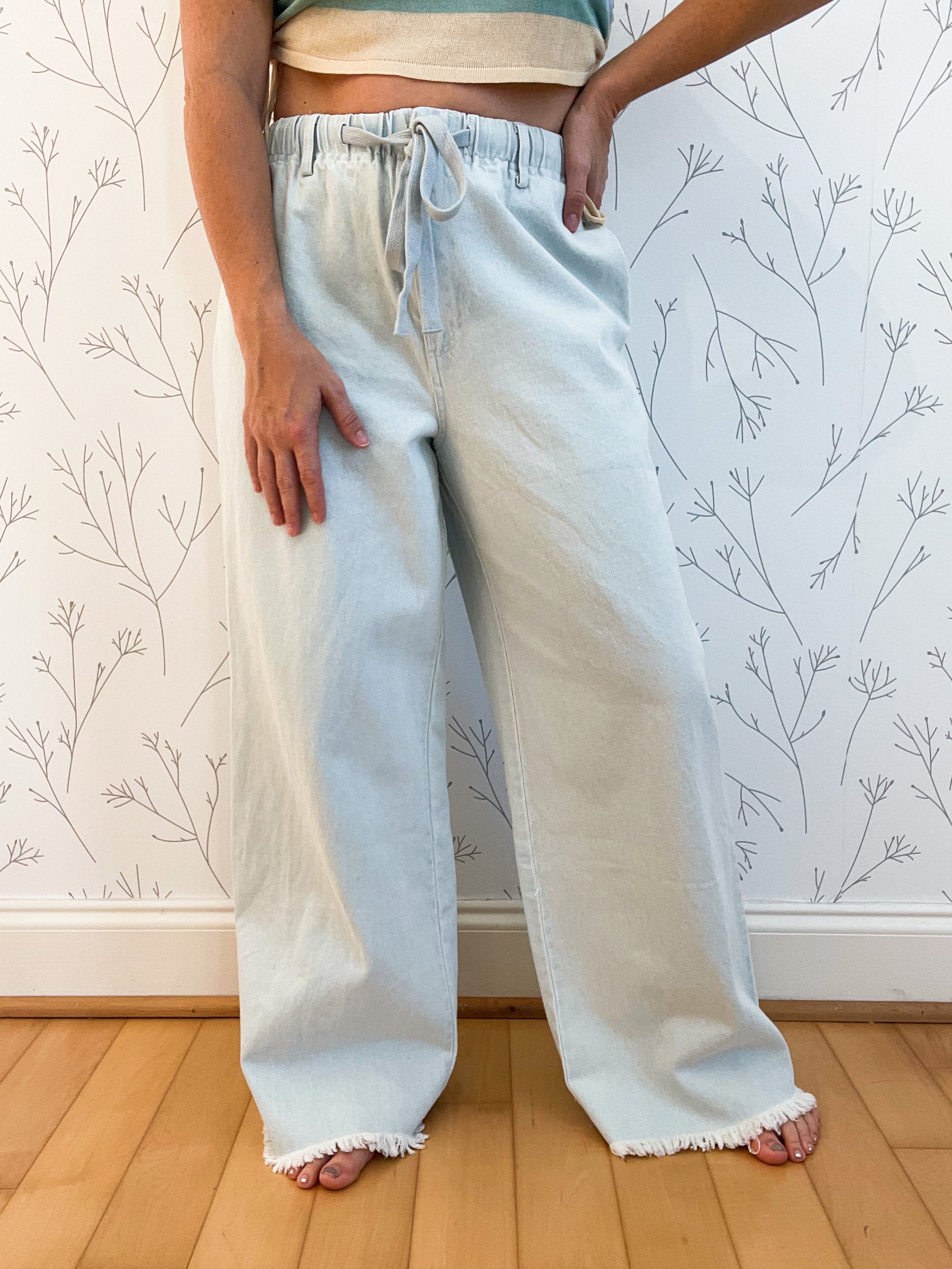 Twill Washed Wide Leg Pants
