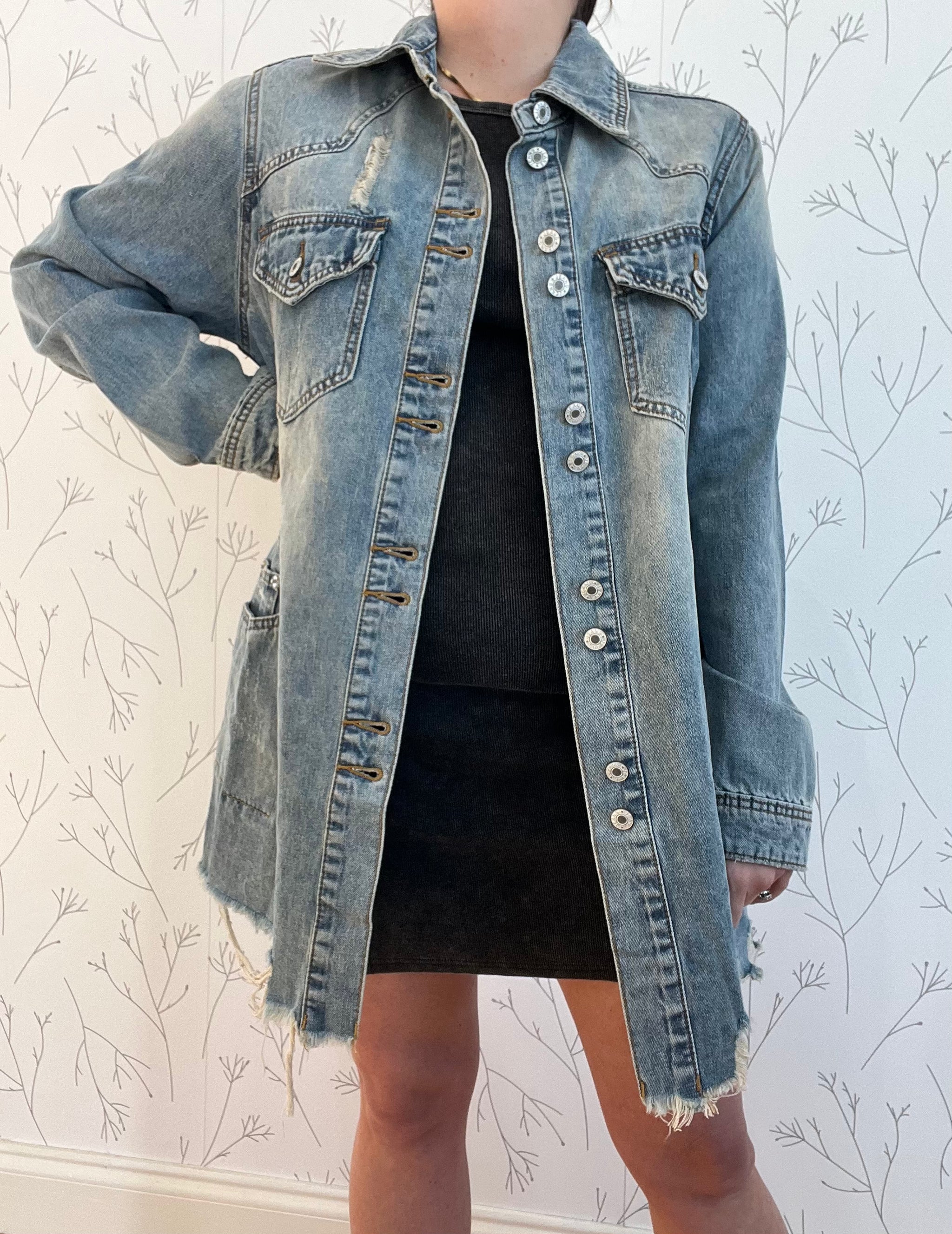 Denim Oversize Distressed Hem Jacket
