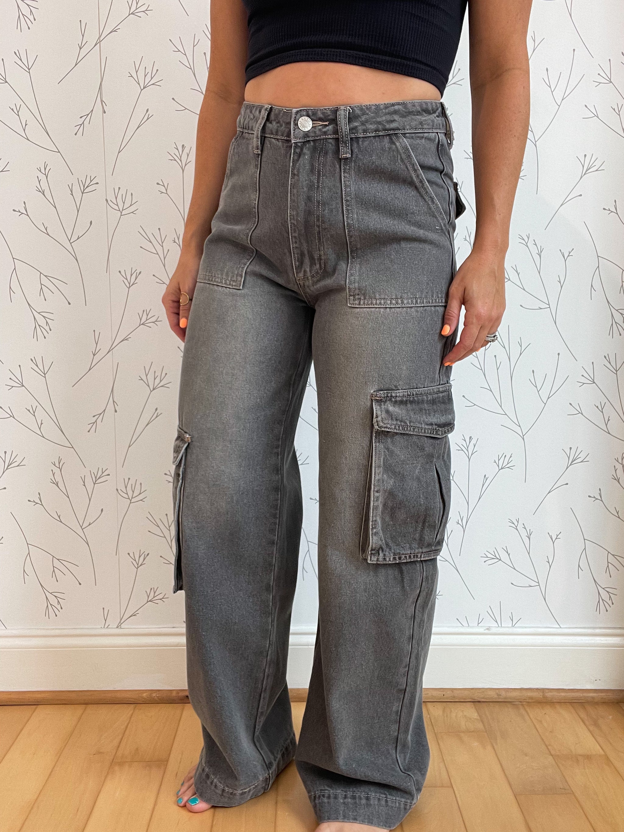 Vintage Washed Pocket Cargo Jeans