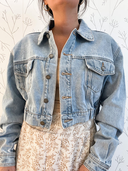 Drop Shoulder Cropped Denim Jacket
