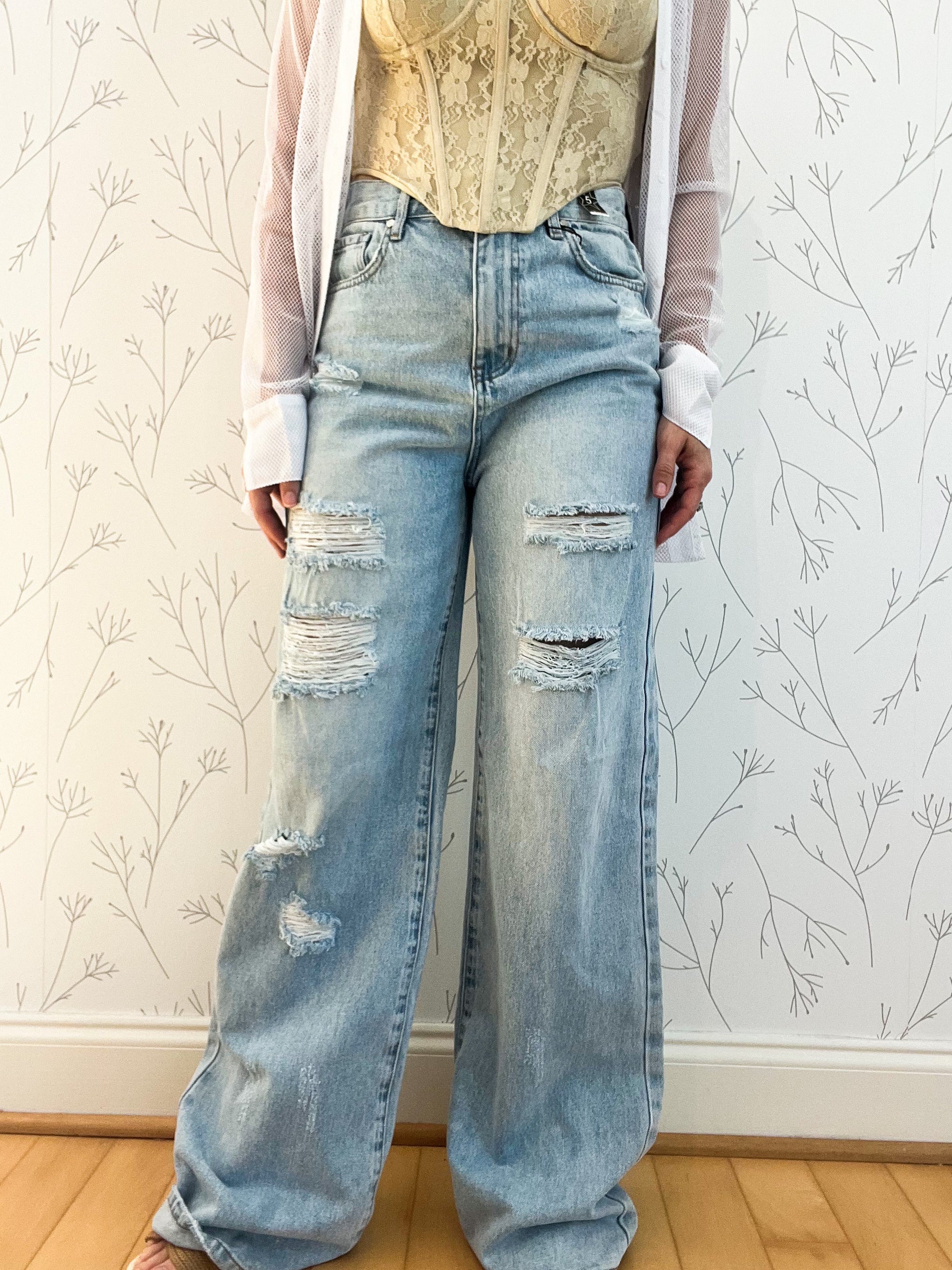 Demps Distressed Wide Leg Jeans