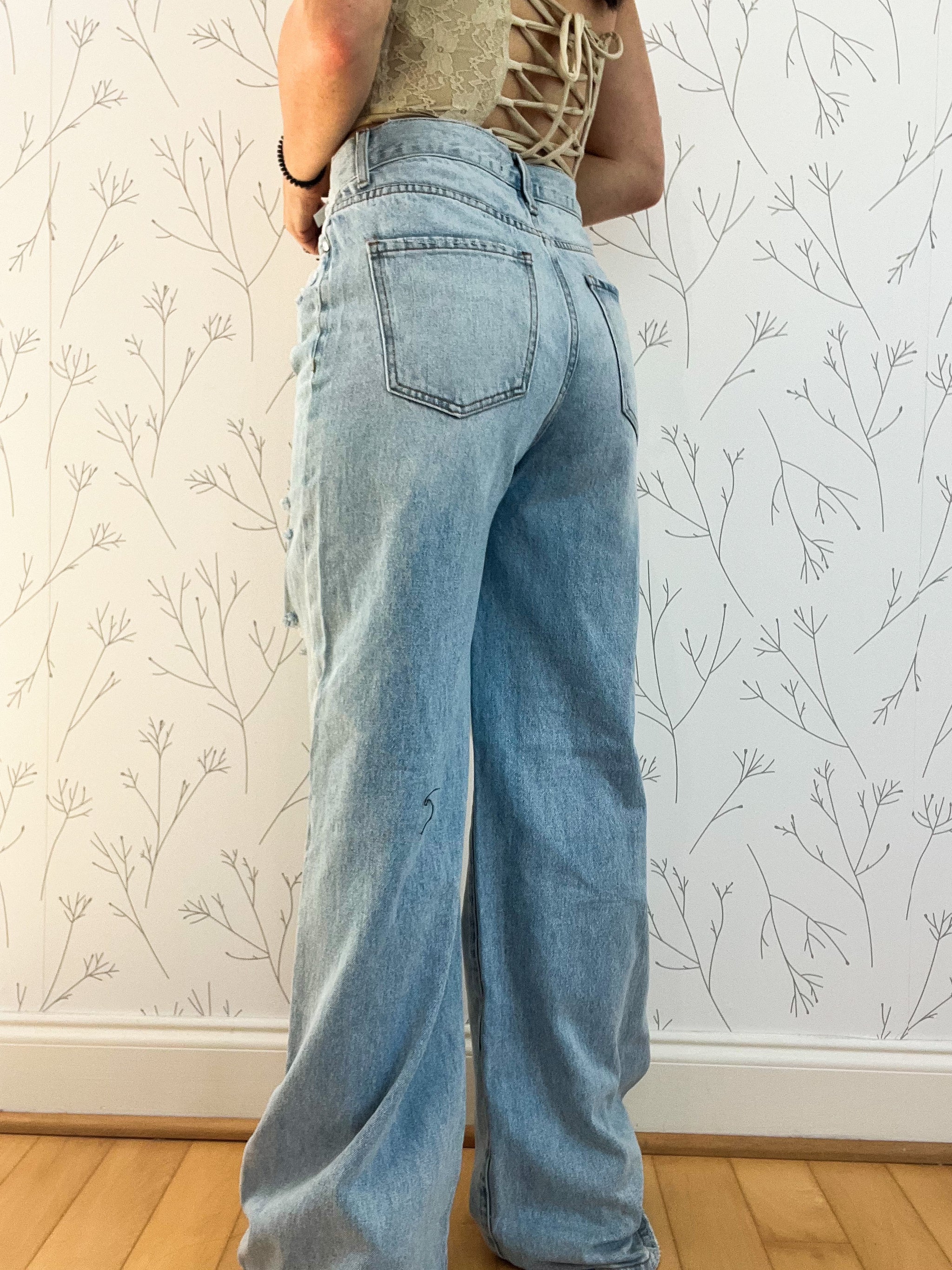 Demps Distressed Wide Leg Jeans