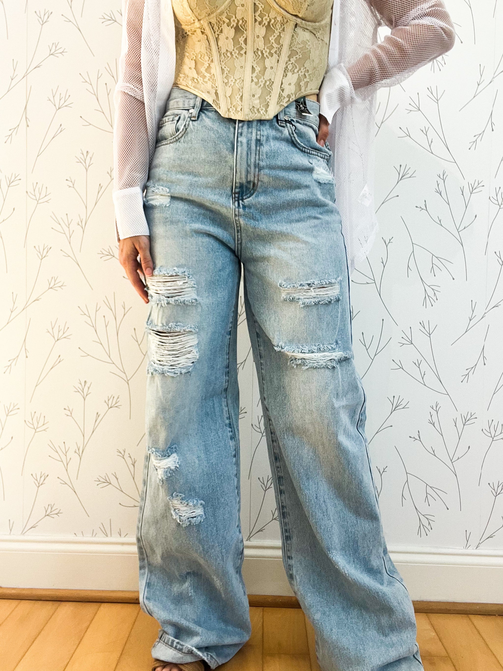 Demps Distressed Wide Leg Jeans