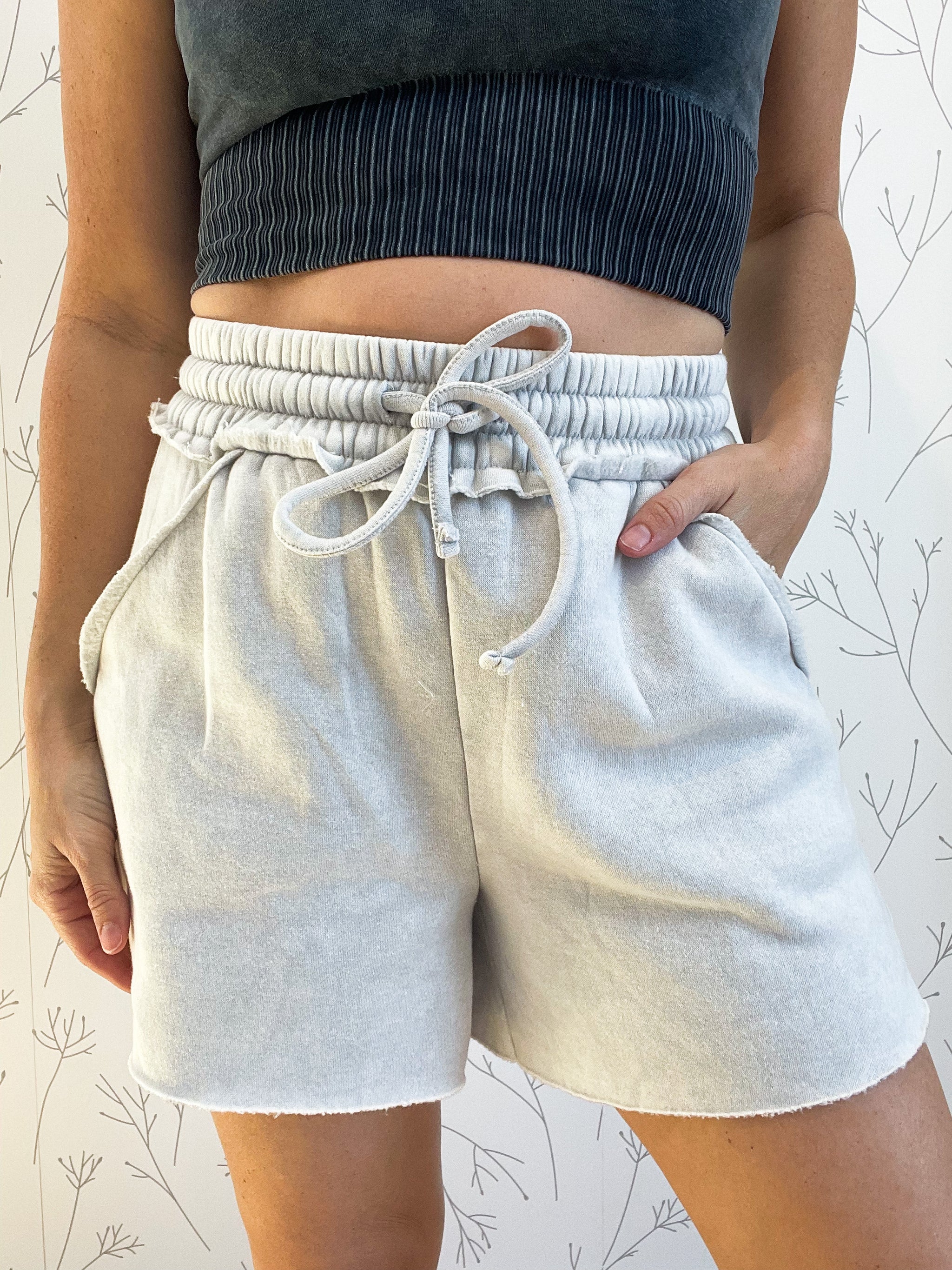 Acid Wash Drawstring Shorts