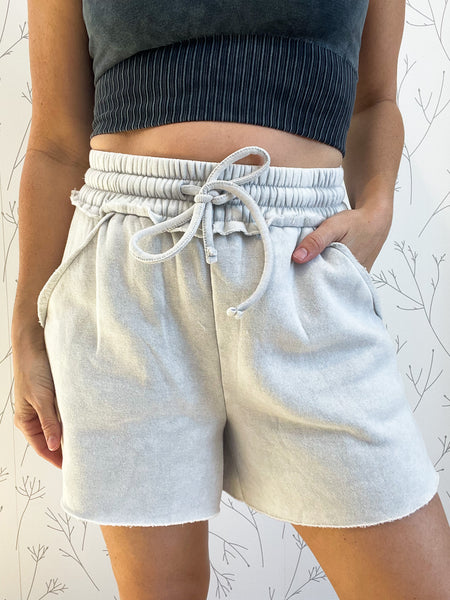 Acid Wash Drawstring Shorts