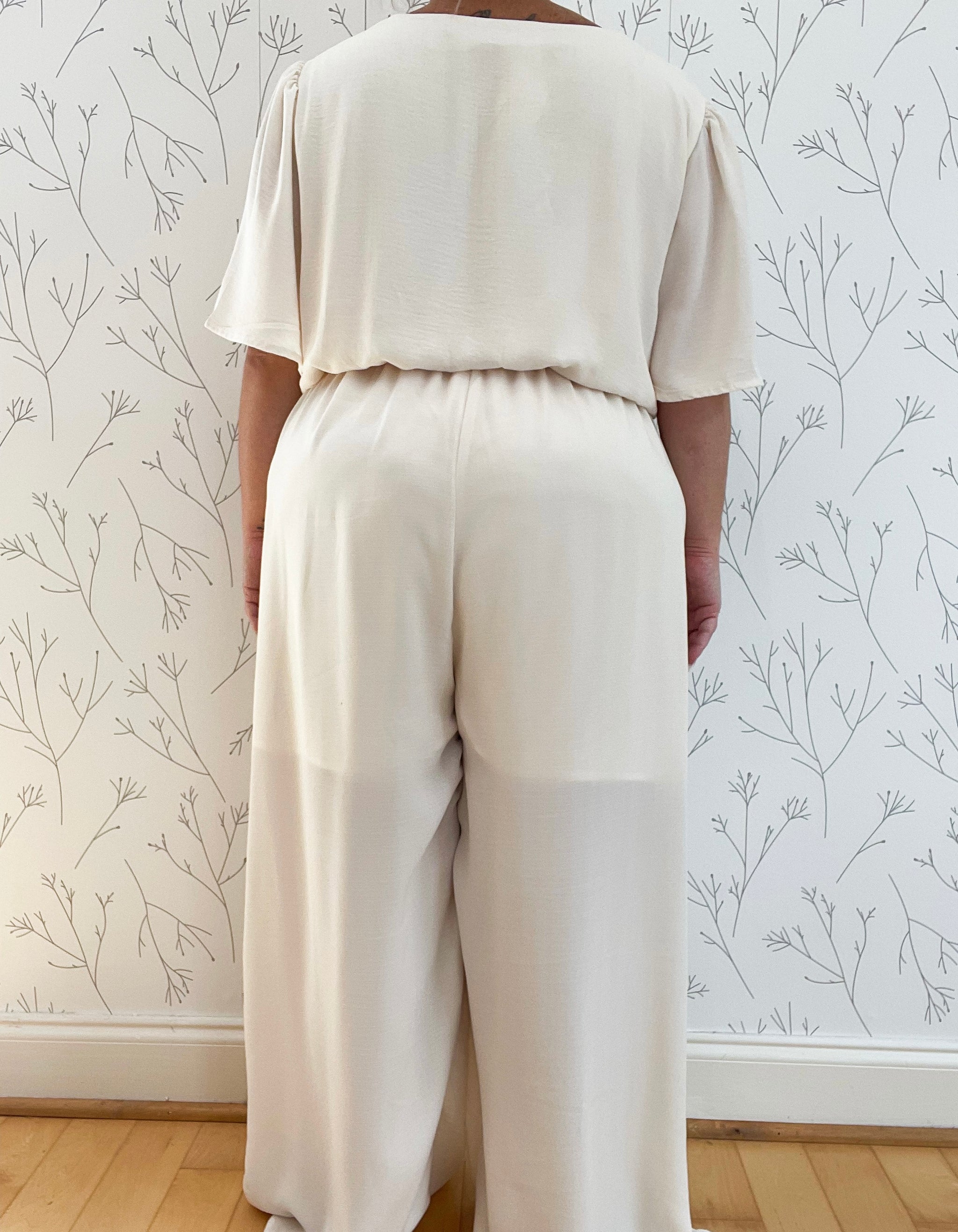 Button Up Wide Leg Tie Detail Jumpsuit - Plus