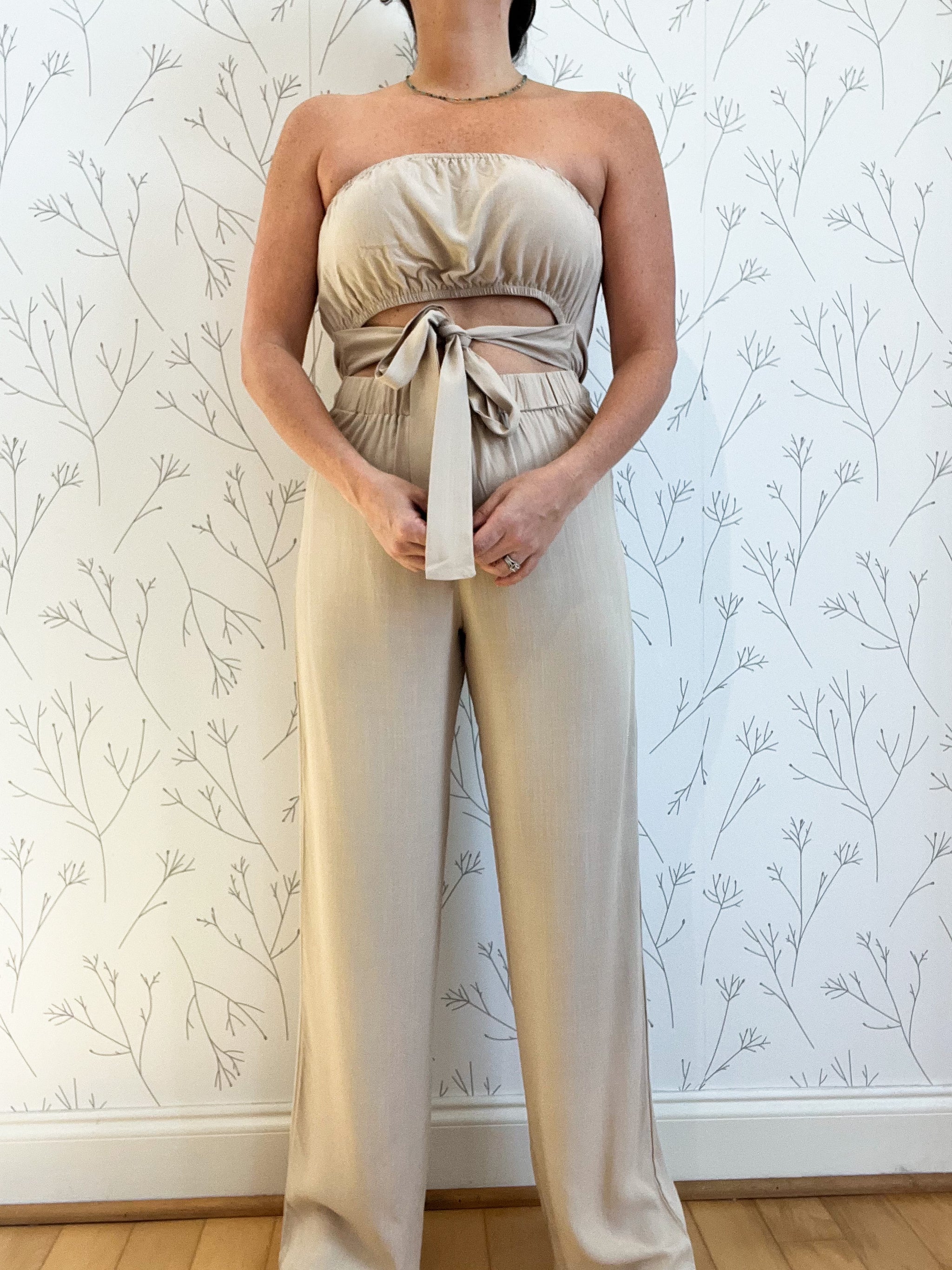 Front Cut Out Tie Jumpsuit