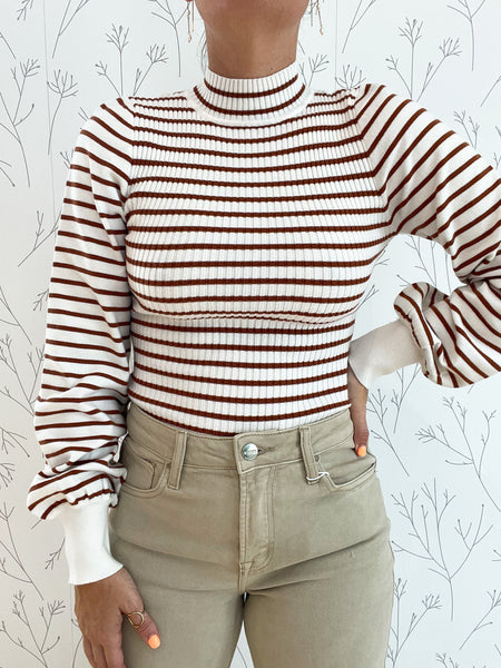 Mock Neck Stripe Sweater Bodysuit