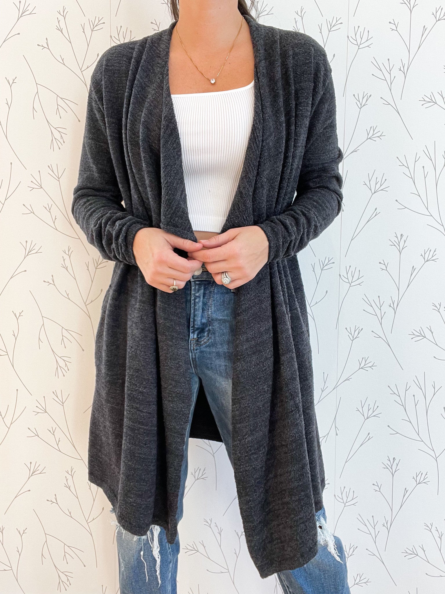 Draped Open Front Cardigan w/ Pockets