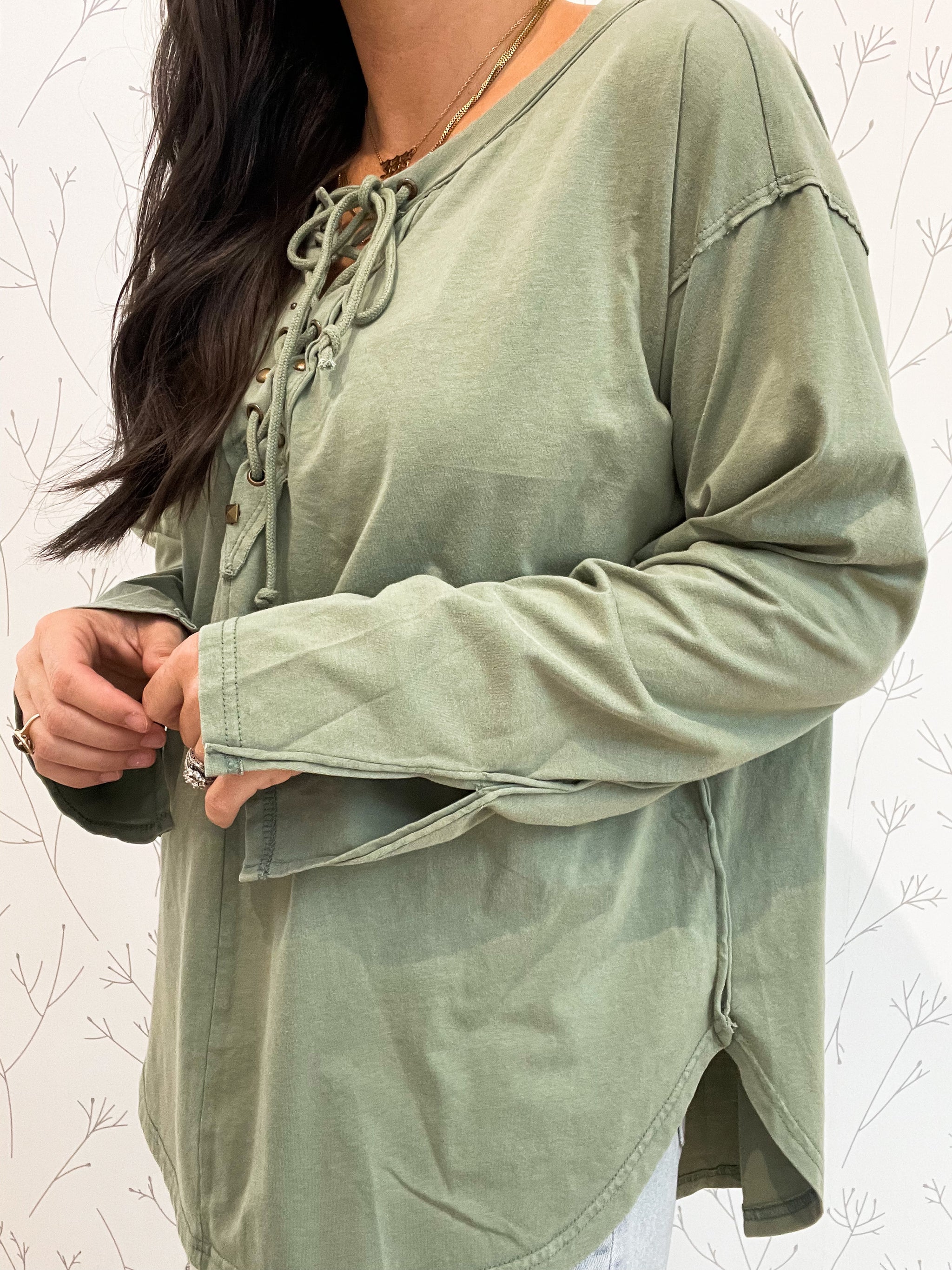 Lace Up Long Sleeve Top