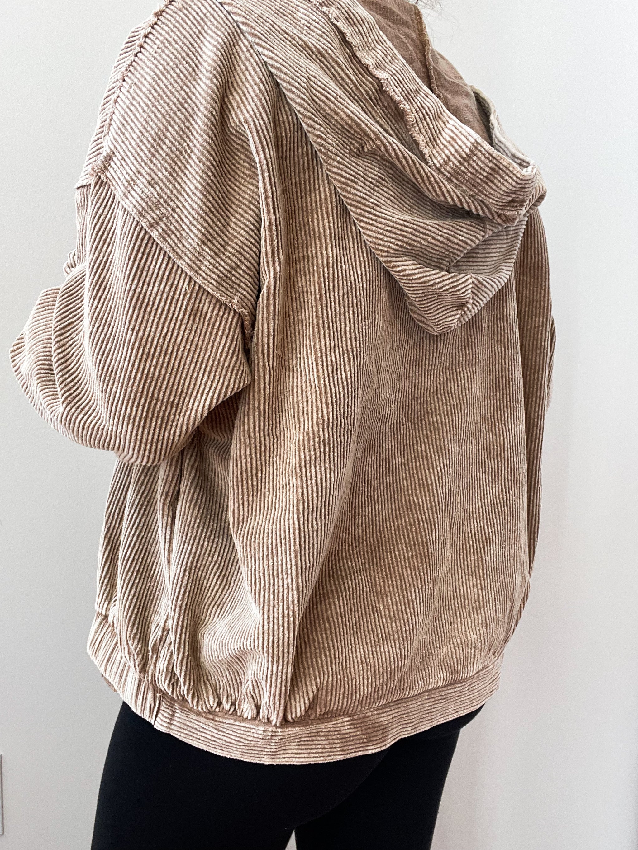 Corduroy Hooded Button-Up Jacket