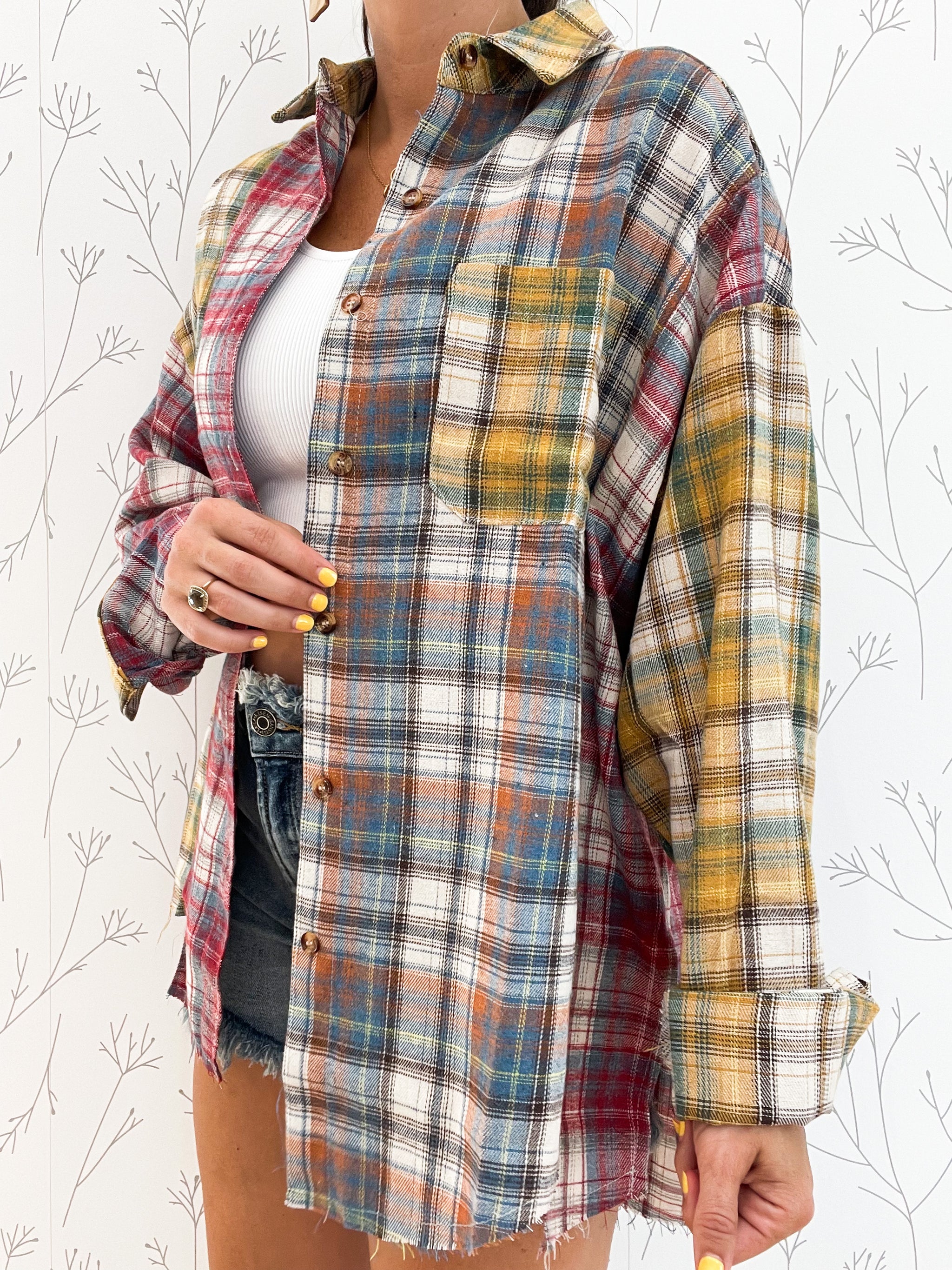 Patchwork Asymmetrical Hem Flannel