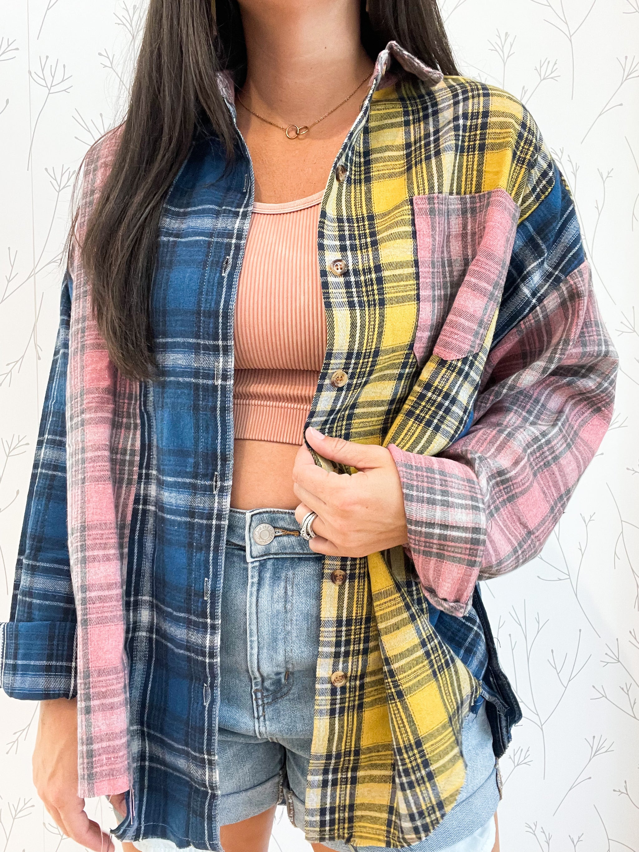 Patchwork Asymmetrical Hem Flannel