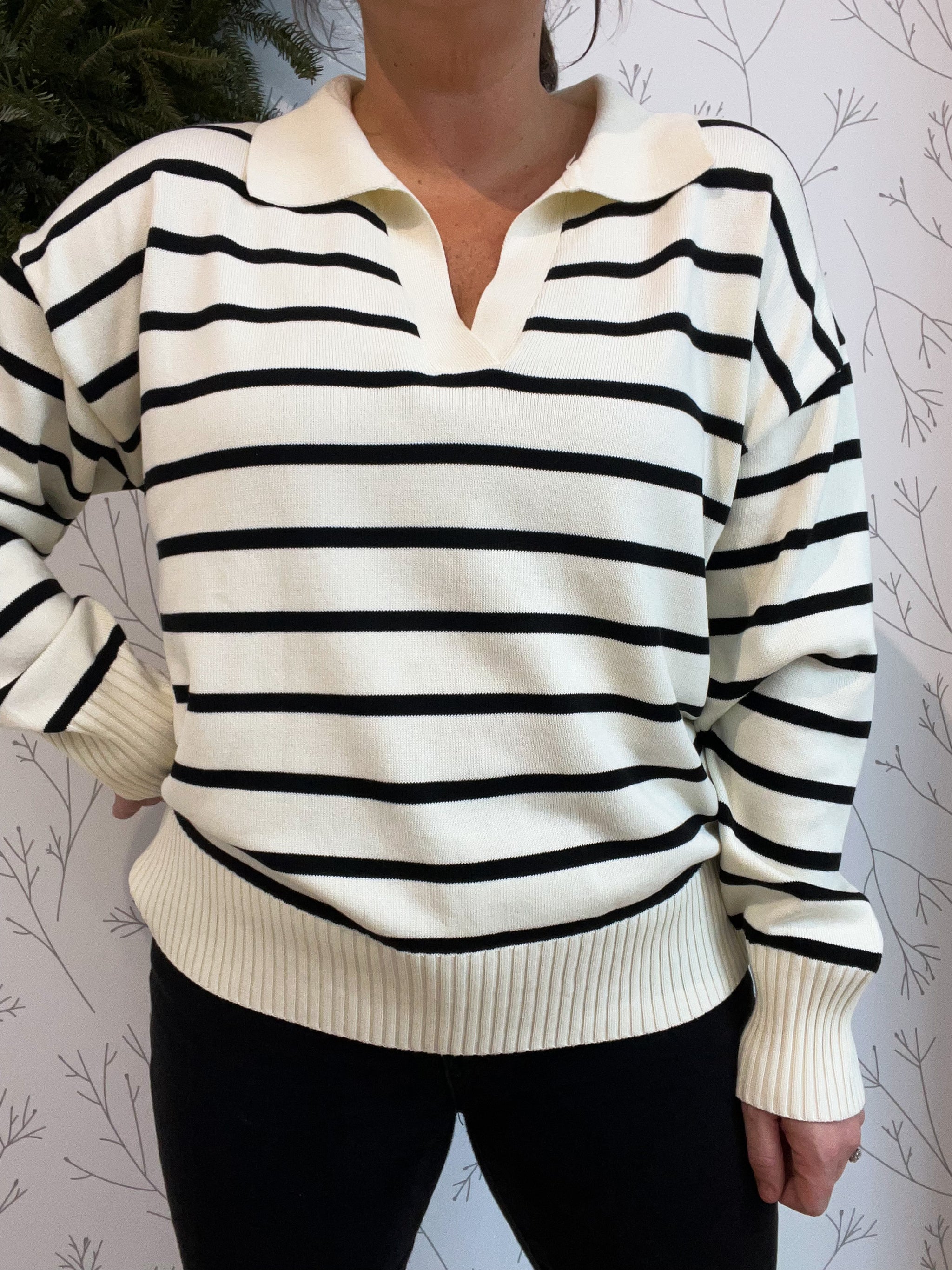 Striped collared sweatshirt deals