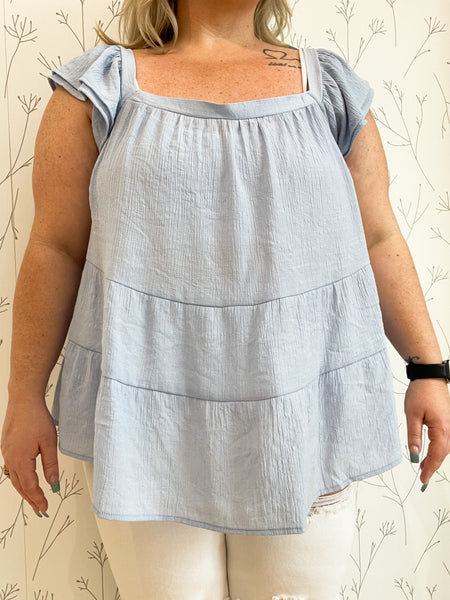 Ruffle Sleeve Tiered Babydoll Tank - Plus