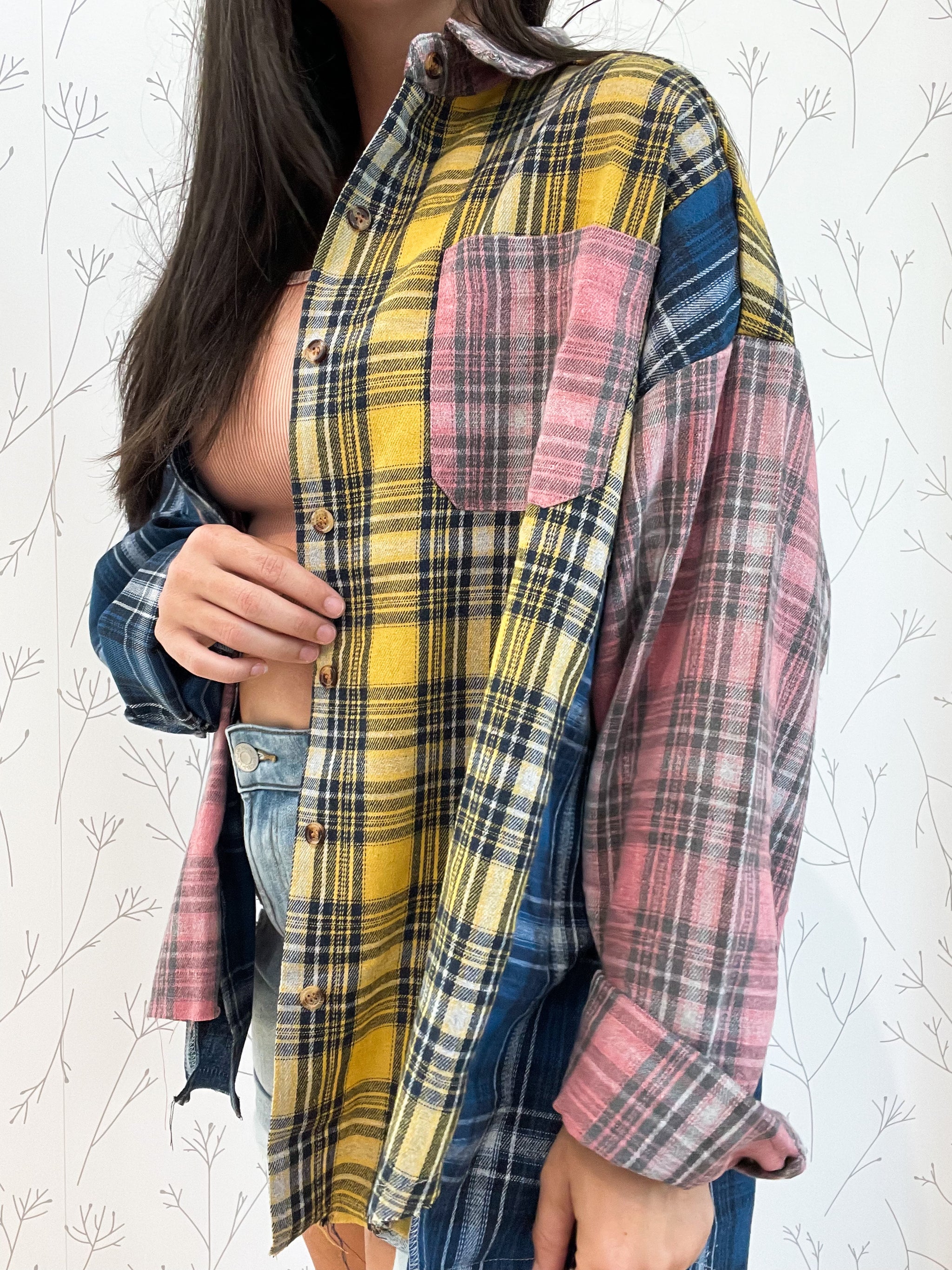 Patchwork Asymmetrical Hem Flannel