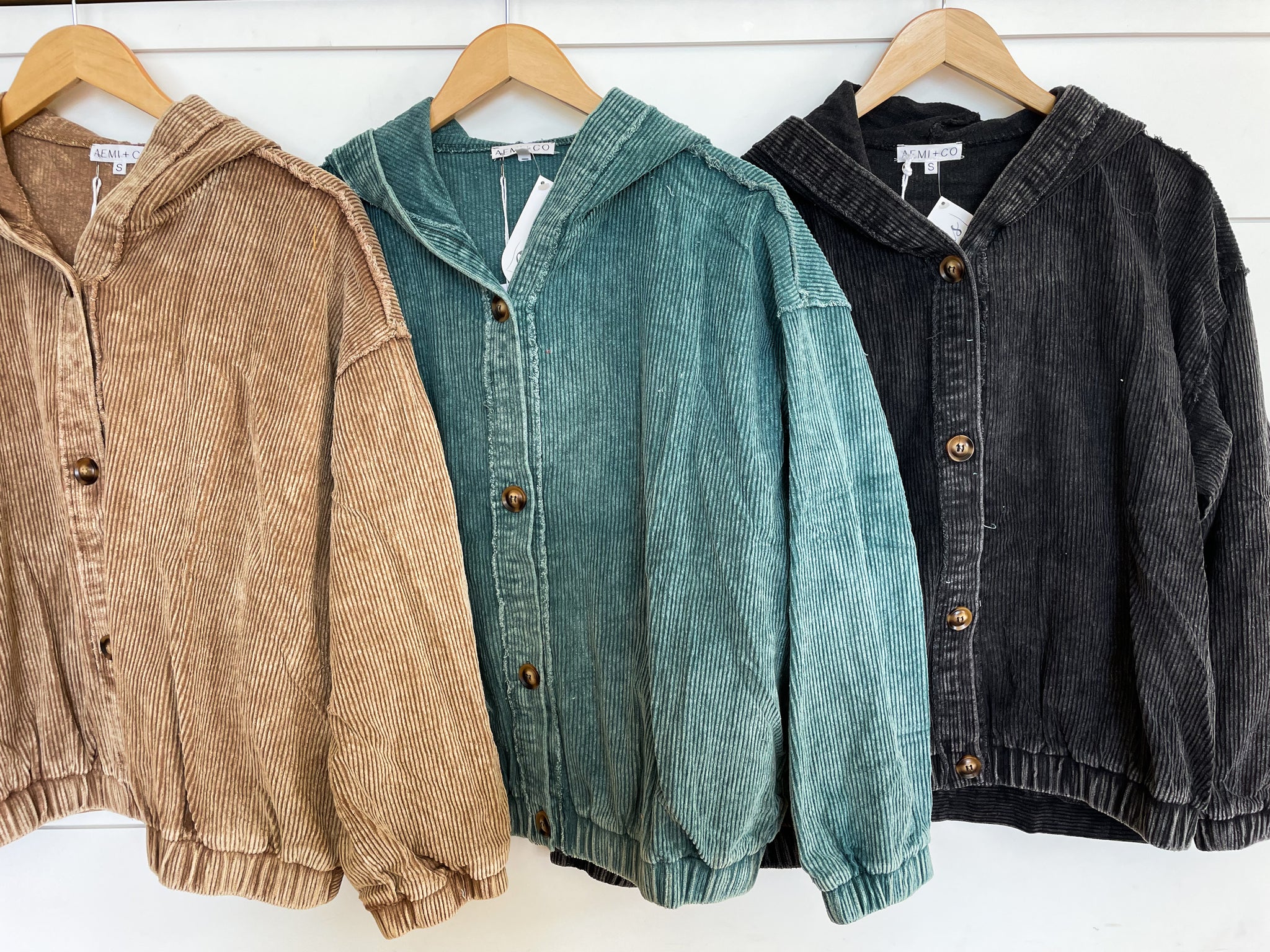 Corduroy Hooded Button-Up Jacket