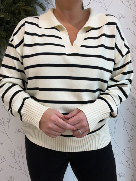 Oversize Striped Collared Sweater