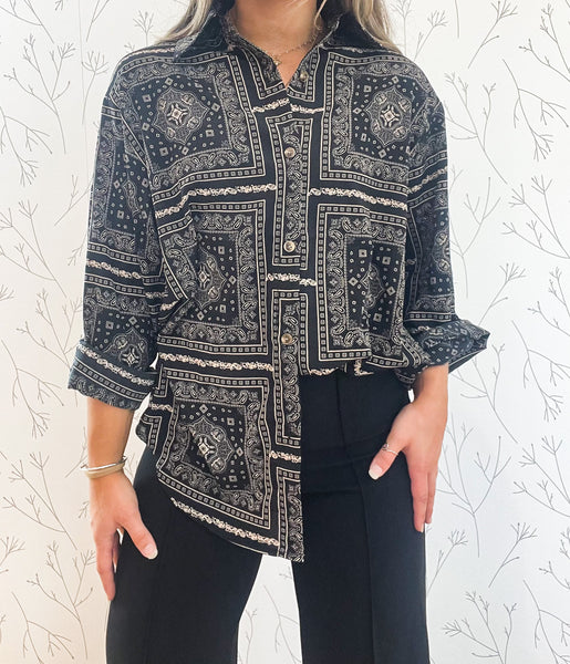 Paisley Print Button Down Top
