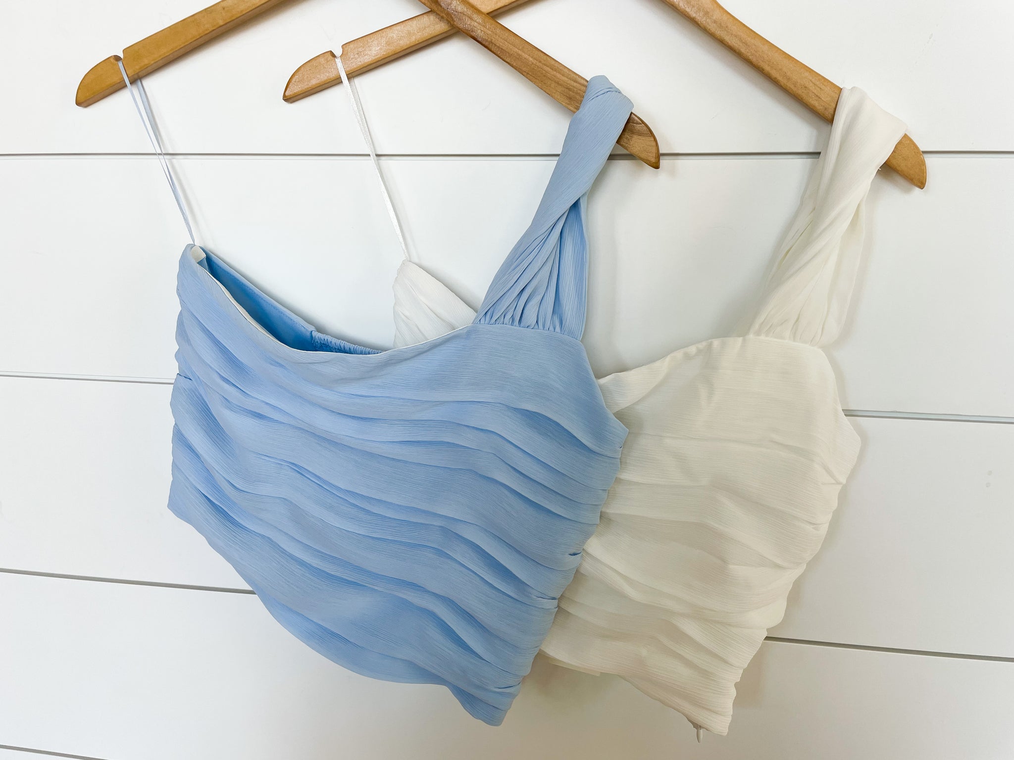 Ruched Bodice Twist Strap Smocked Top
