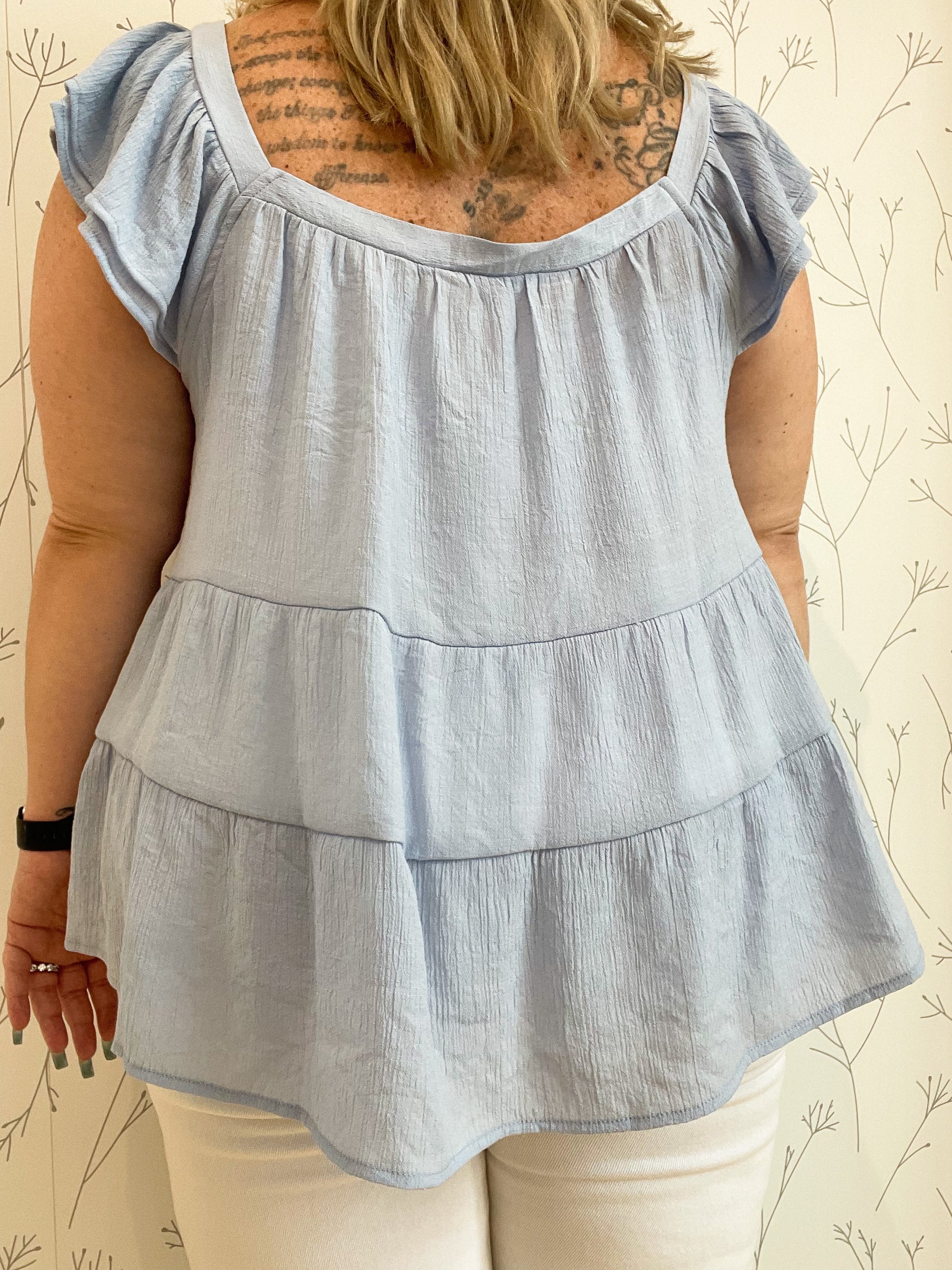Ruffle Sleeve Tiered Babydoll Tank - Plus