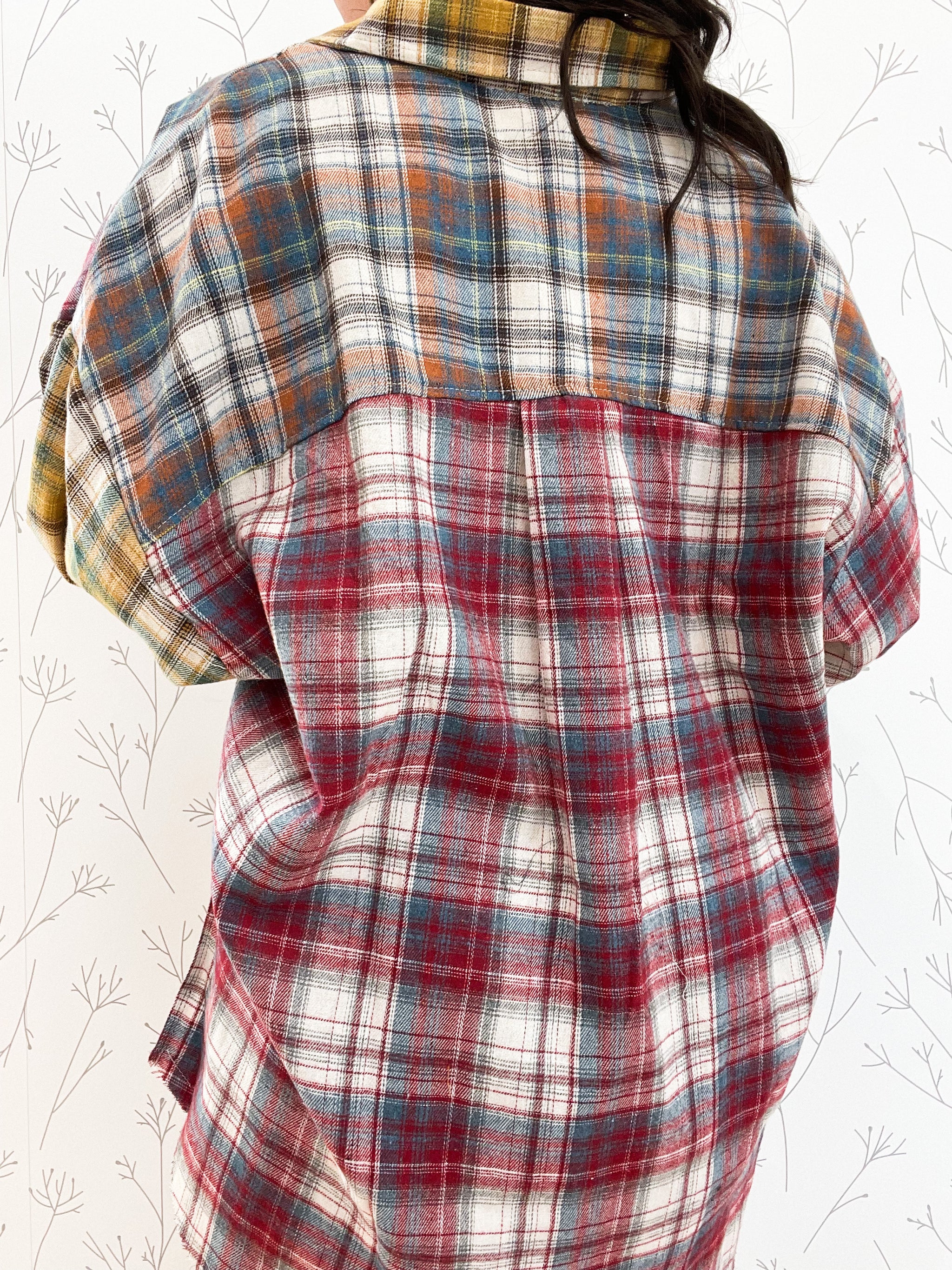 Patchwork Asymmetrical Hem Flannel