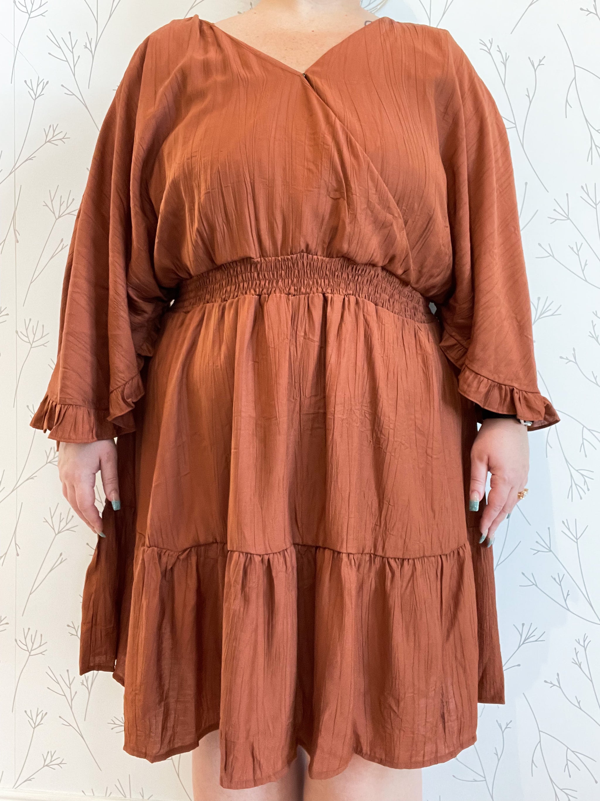 Exaggerated Open Ruffled Dolman Dress - Plus